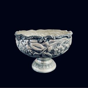 Vtg Forever Lovely and Beautiful Lacquered Silver Plate Floral Etched Bowl India